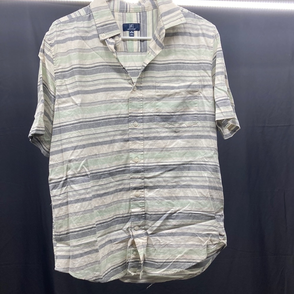Blue green white short sleeve shirt George Medium